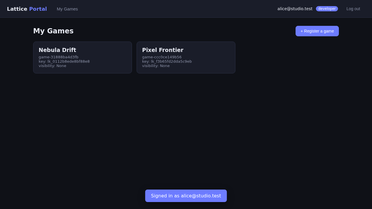 Developer dashboard