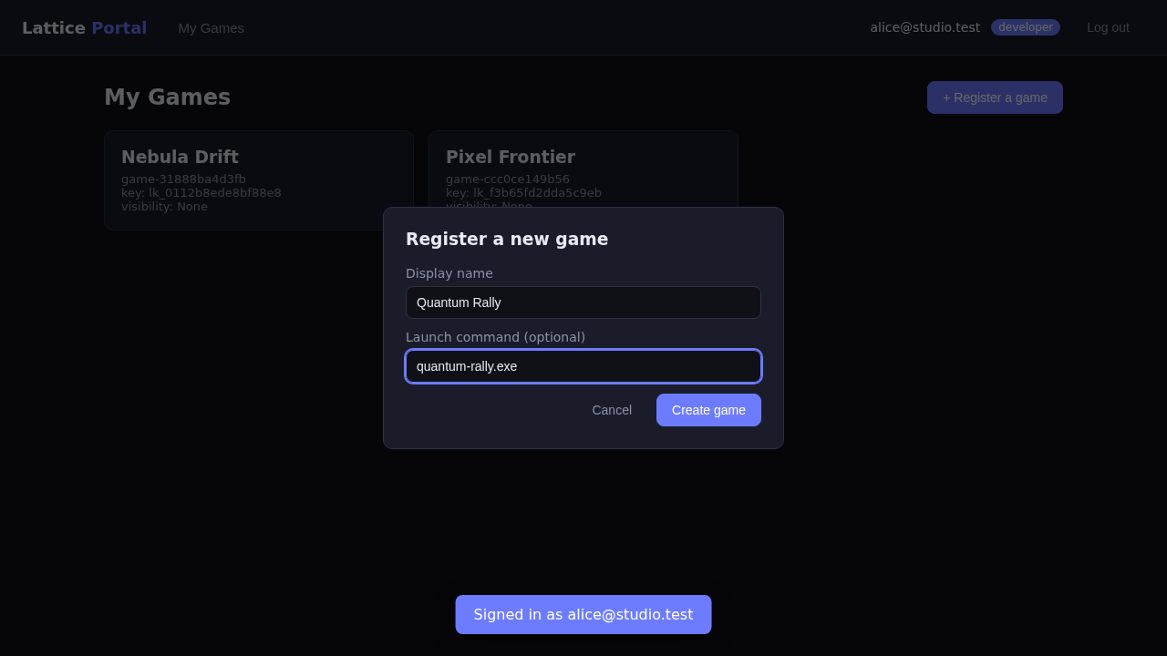 Register game modal