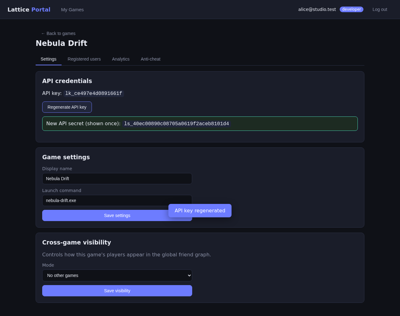 Regenerated API key